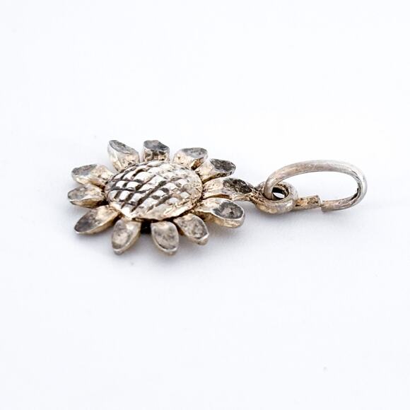 Vintage SU Sterling Silver 925 Sunflower Dangle Charm Pendant - Picture 3 of 7